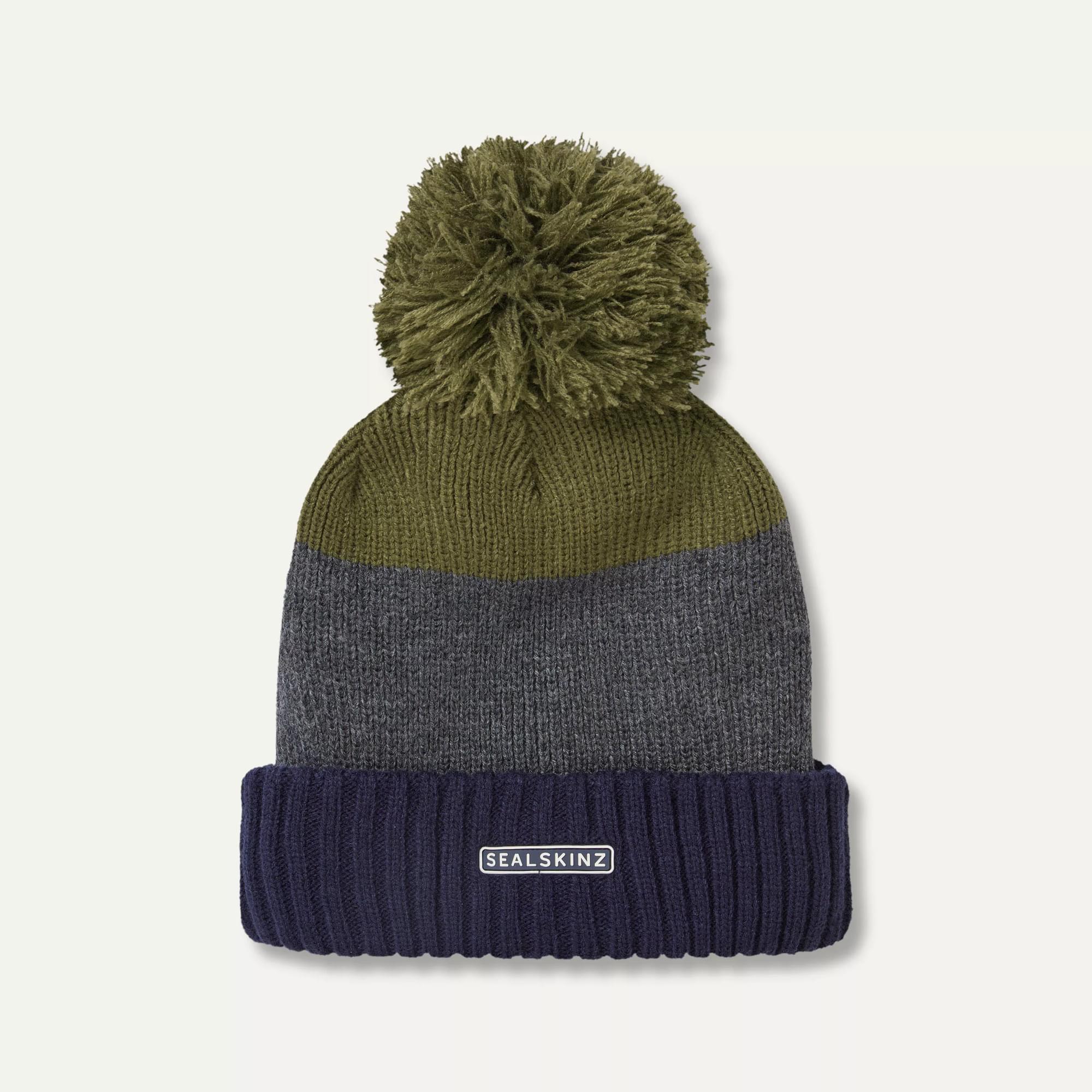 Sealskinz Flitcham Waterproof Cold Weather Bobble Hat Navy/Grey/Olive